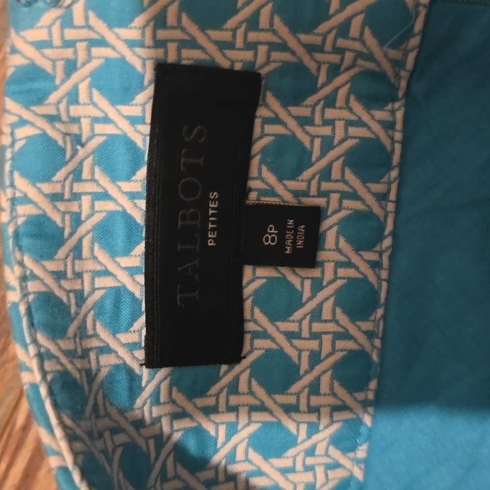 Talbots Teal Geometric‎ Pencil Skirt Size 8P Business Casual Preppy Spring - Picture 3 of 4